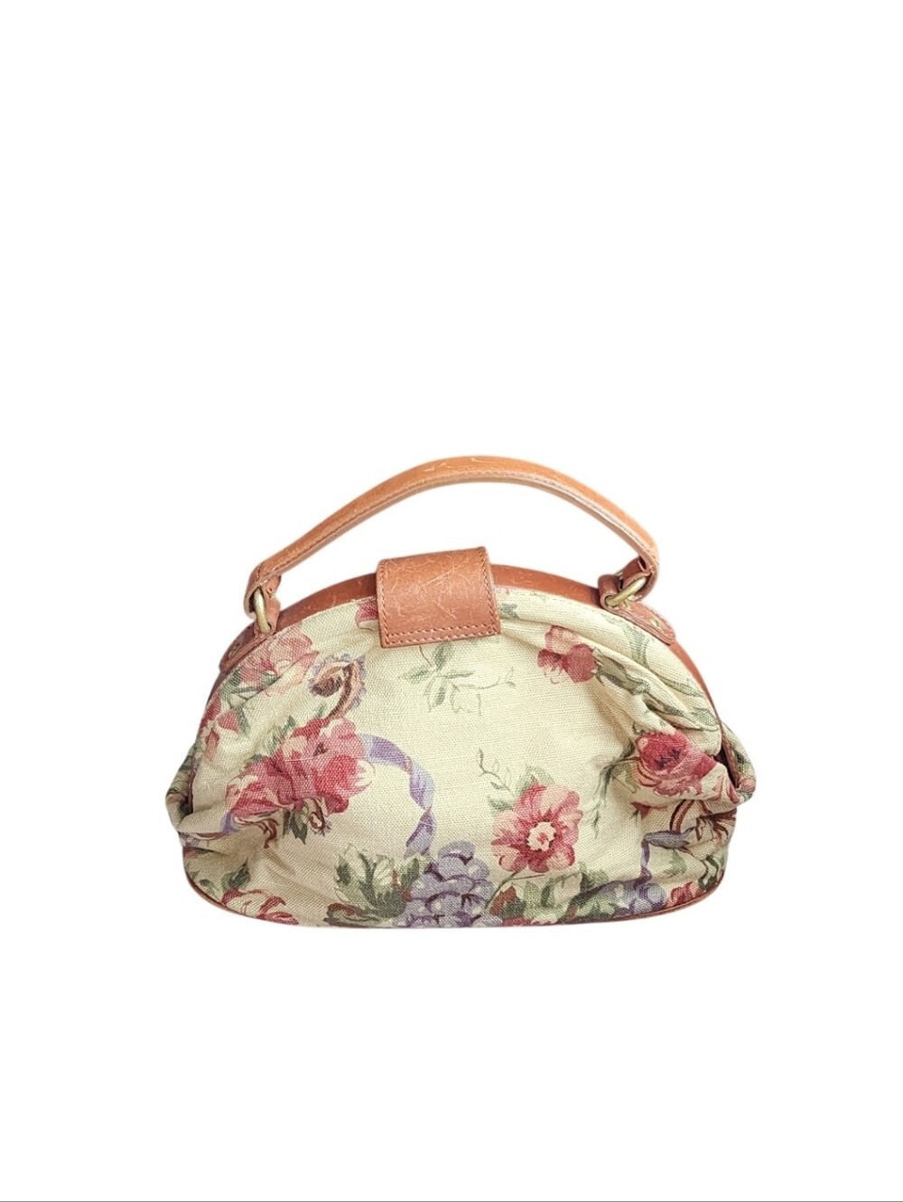 Talbots Vintage Floral Canvas Handbag with Tan Leather Trim - Picture 3 of 6